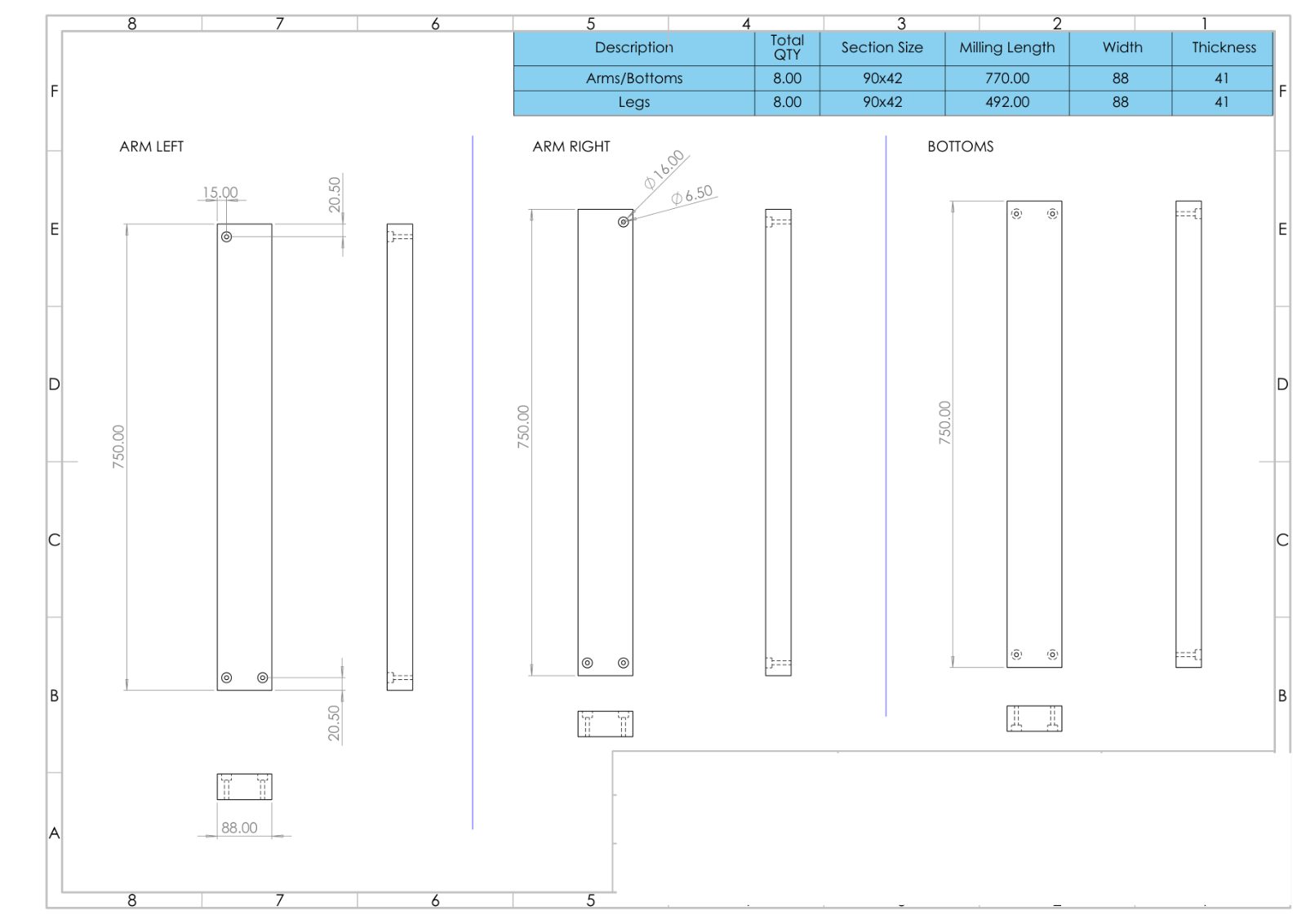 Outdoor armchair component sheet