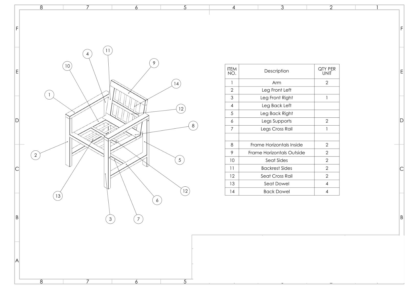 Rosewood dining chair exploded view and parts list
