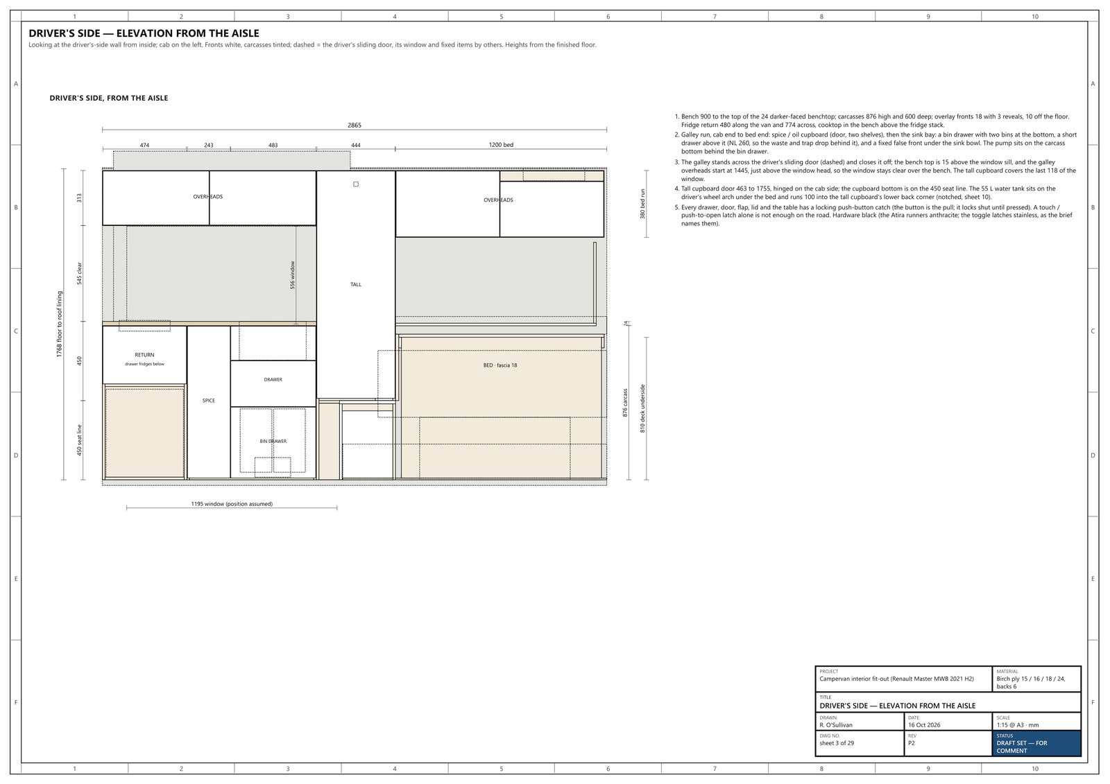 Campervan fit-out drawing sheet